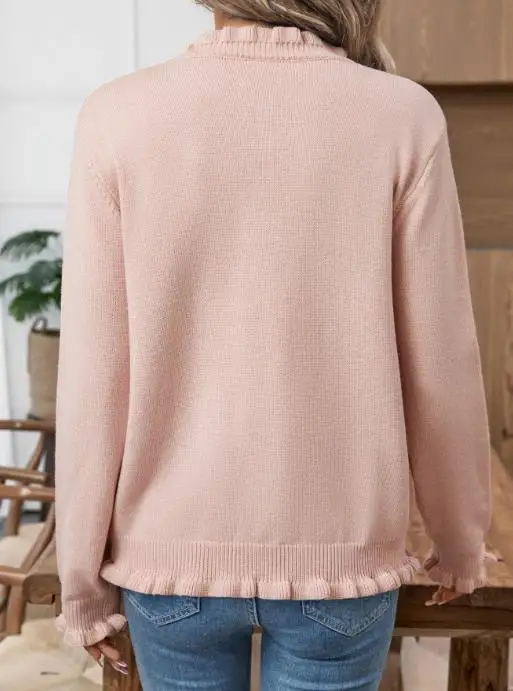 

Women Coat 2025 Autumn and Winter Women's Knitted Cardigan Jacket Fashion & Elegant with Black Fungus Edge Button Sweater Top