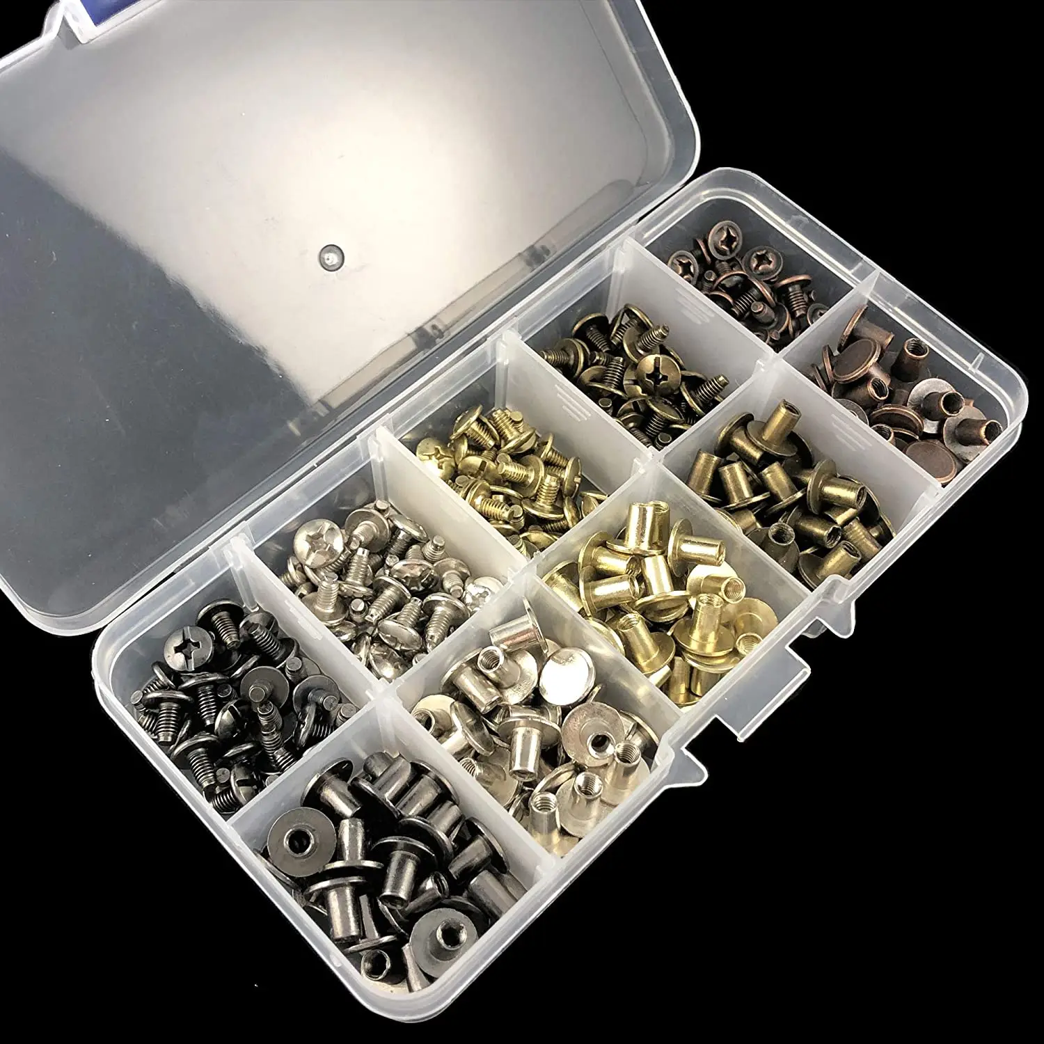 150 Sets Round Flat Head  Screws Buttons Metal Studs Rivets Screwback  Rivet Studs for Leather Crafting 8MM (Mixed in Box)