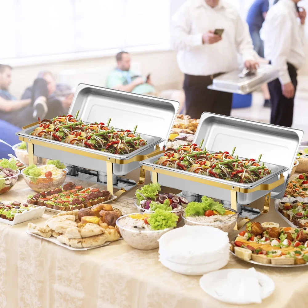 

8 Qt 8 Pack Stainless Steel Rectangular Chafing Dishes Buffet Set w/Foldable Leg