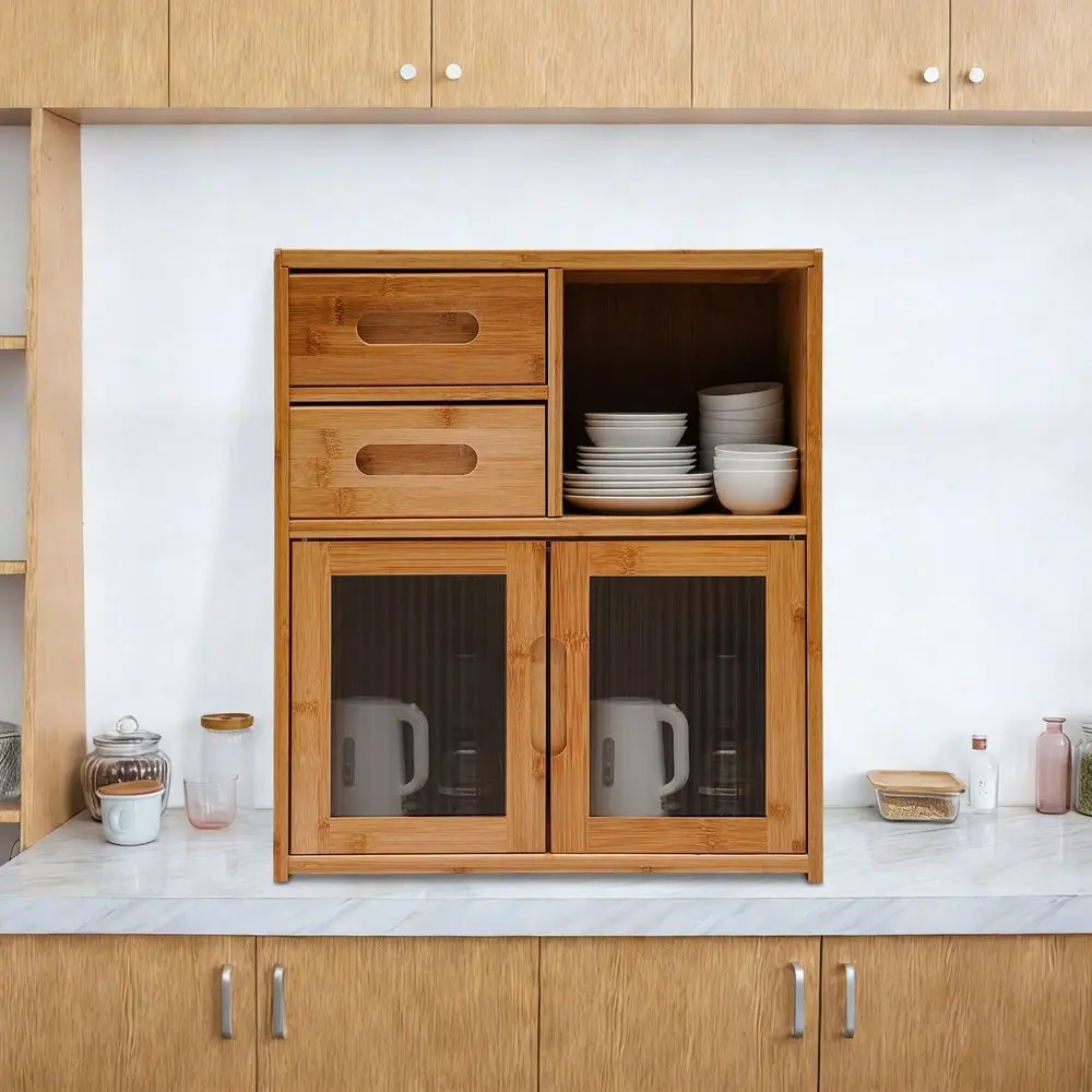 

Kitchen Pantry Sideboard, Bamboo Kitchen Pantry, Kitchen Storage Cabinet, Small Freestanding Kitchen Pantry Organizer, Tabletop