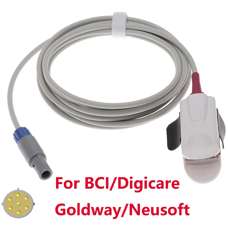 

Многоразовый датчик Spo2 совместимый с BCI Digicare Goldway Neusoft RGB монитор, кабель оксиметрии для пальцев/ушей/лба/животных 7 контактов 3 м.