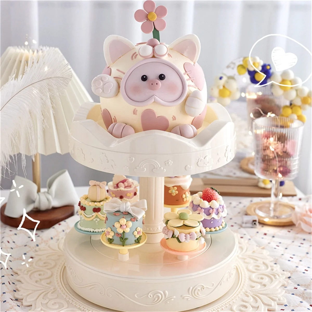 A79G 360 Degree Automatic Rotating Dessert Table Rotary Sushi Machine Cupcakes Macarons Turntable Display Birthday Machine