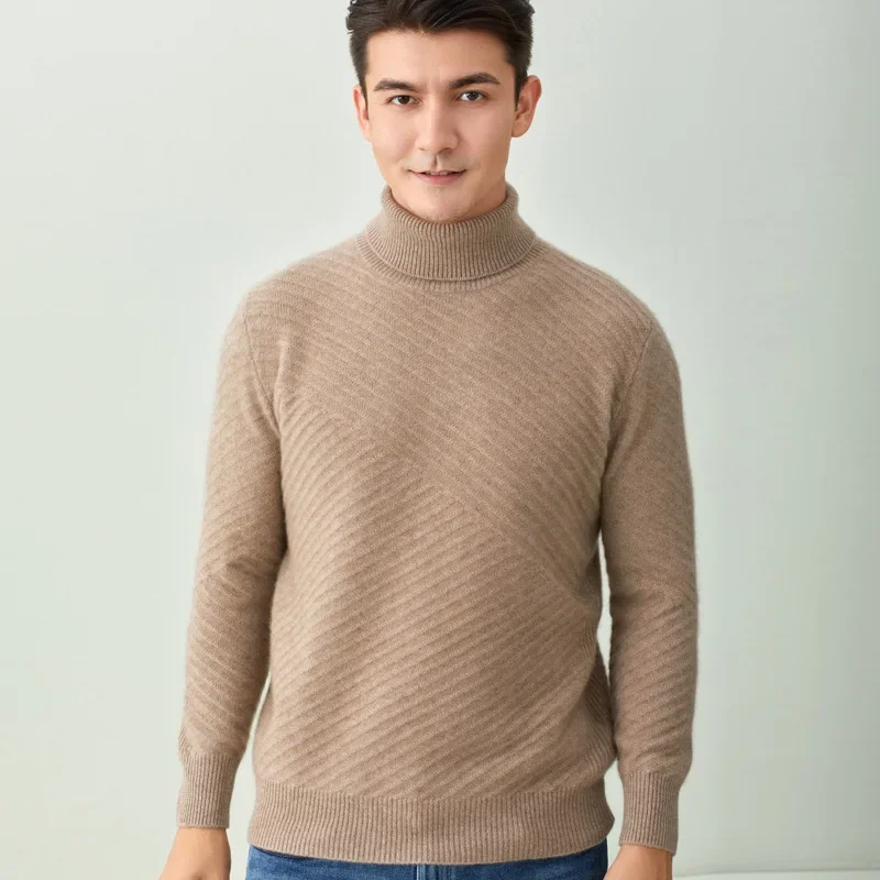 100% Pure Cashmere Sweater Men's Turtleneck Knitted Pullover Autumn Winter Woolen Sweater Male Warm Thicken Cashmere Jumper