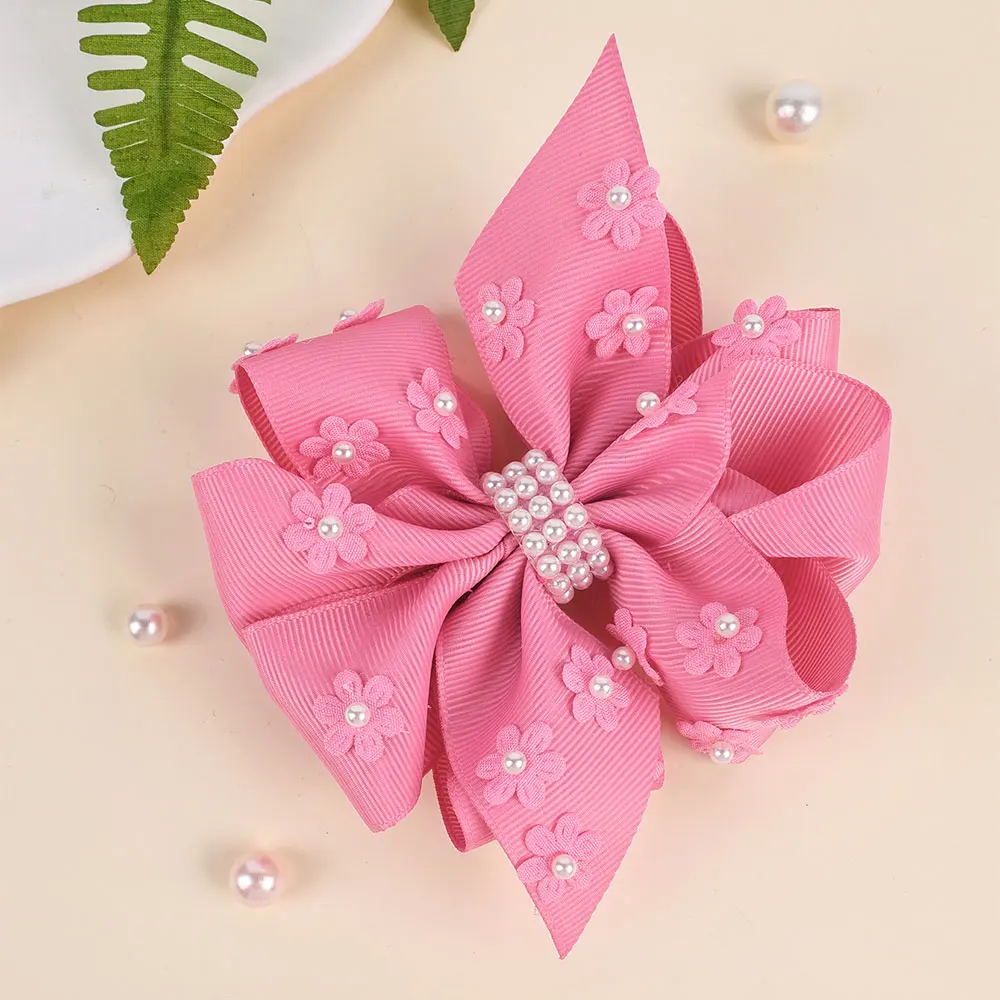 Sweet Pearl Bow Hairpin Solid Ribbon Bowknot Hair Clip Kawaii Barrettes Headwear Hair Styling Tools Boutique Accessories