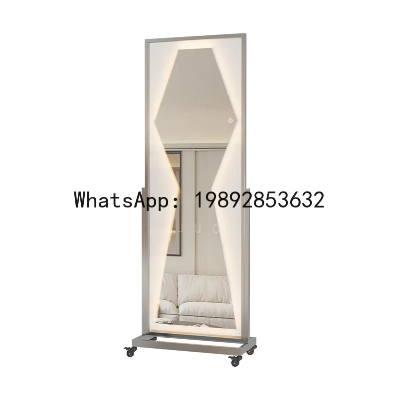 XL1 Clothing Store Slimming Mirror With Wheels, Movable Floor Full-Length Mirror, Stainless Steel