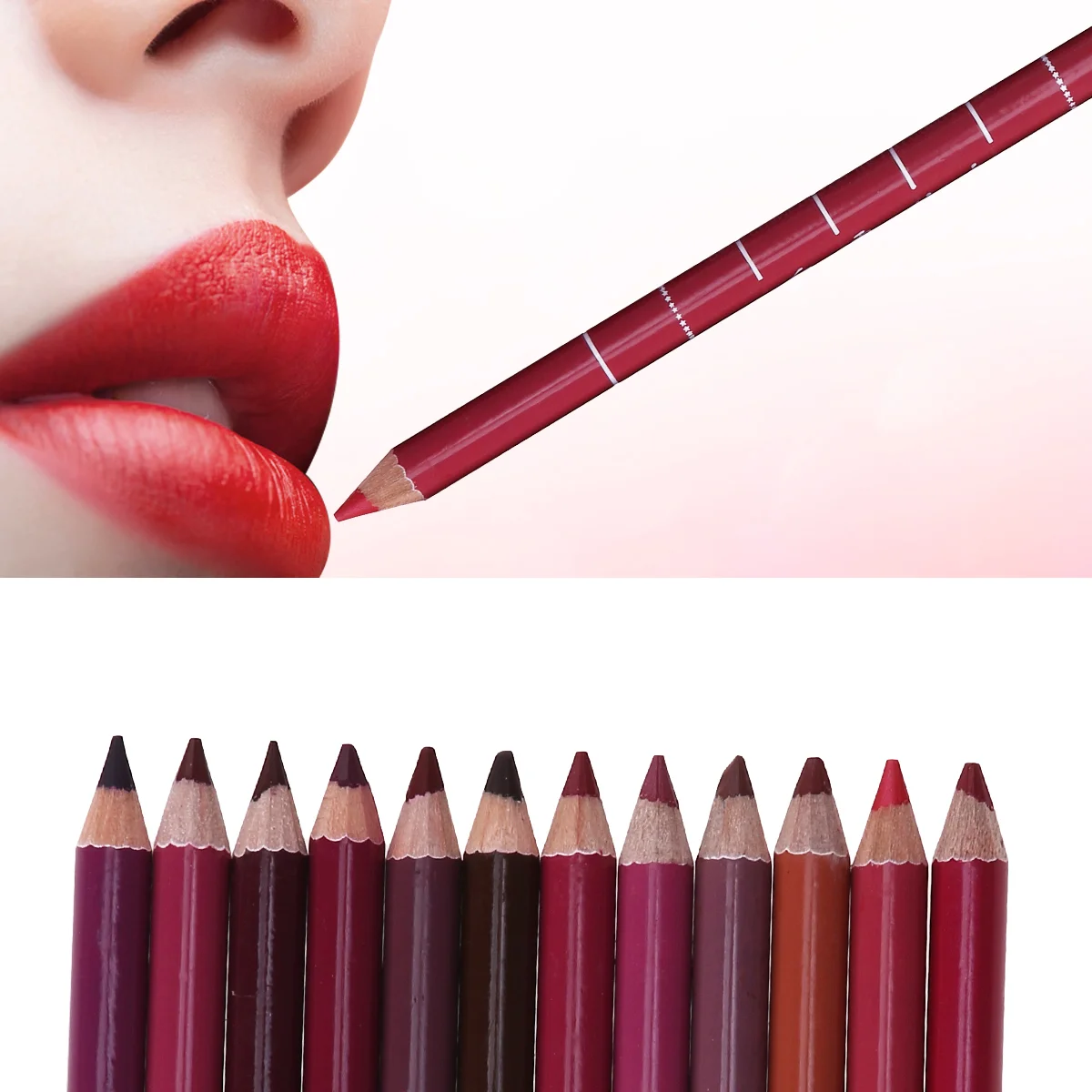 12 Pcs Natural Color Lip Liner Pipliner Pencil Non-drying Pencils Waterproof Lipliner