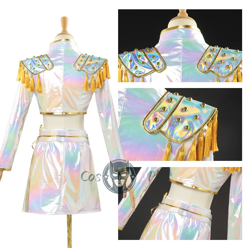 فيلم KPop شيطان الصيادين رومي زوي ميرا تأثيري حلي ملونة الذهب الأبيض فستان الكبار الاطفال هالوين عرض مسرحي ملابس للحفلات #2