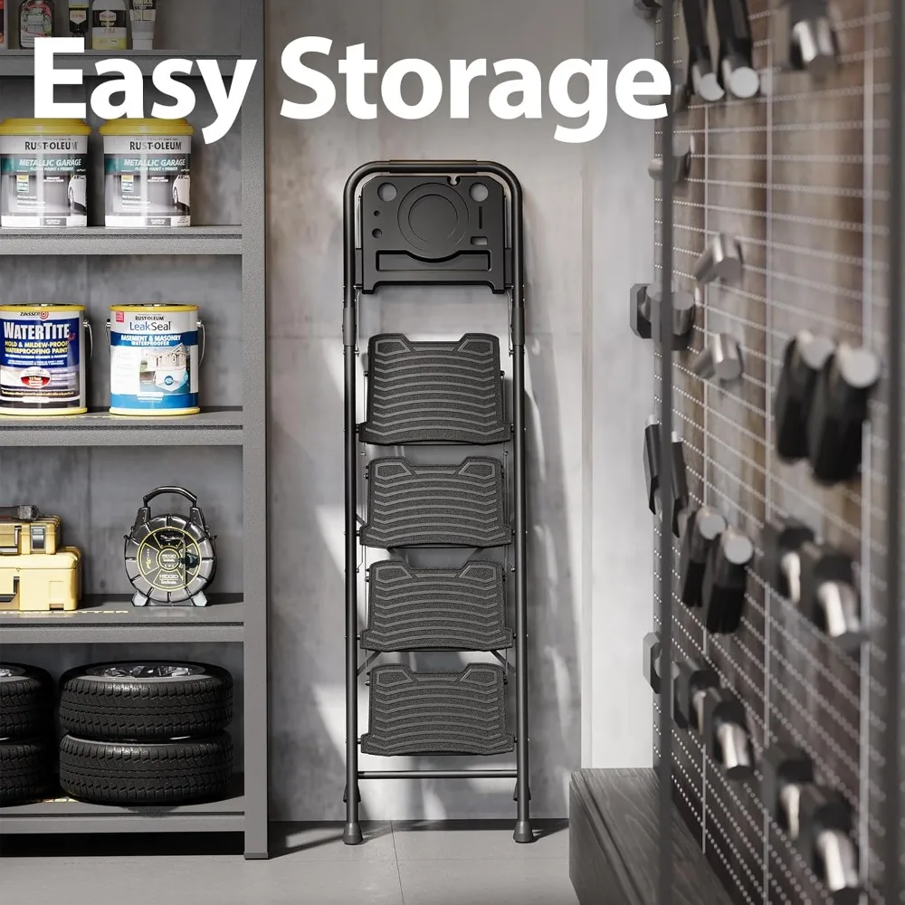 4 Step Ladder with Tool Platform, Sturdy Stool, Anti-Slip Wide Pedals, Handrail, Step Stools & StepS Ladders