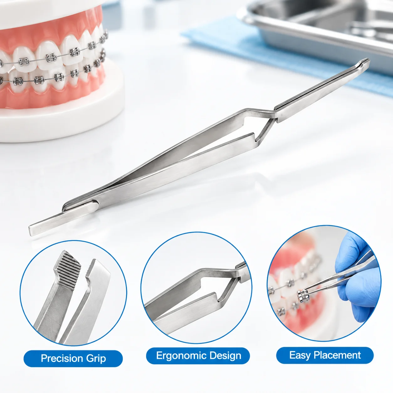 Orthodontic Bracket Tweezers Reverse Action Serrated Stainless Steel Dental Instrument Mastic Cartridge Nozzle