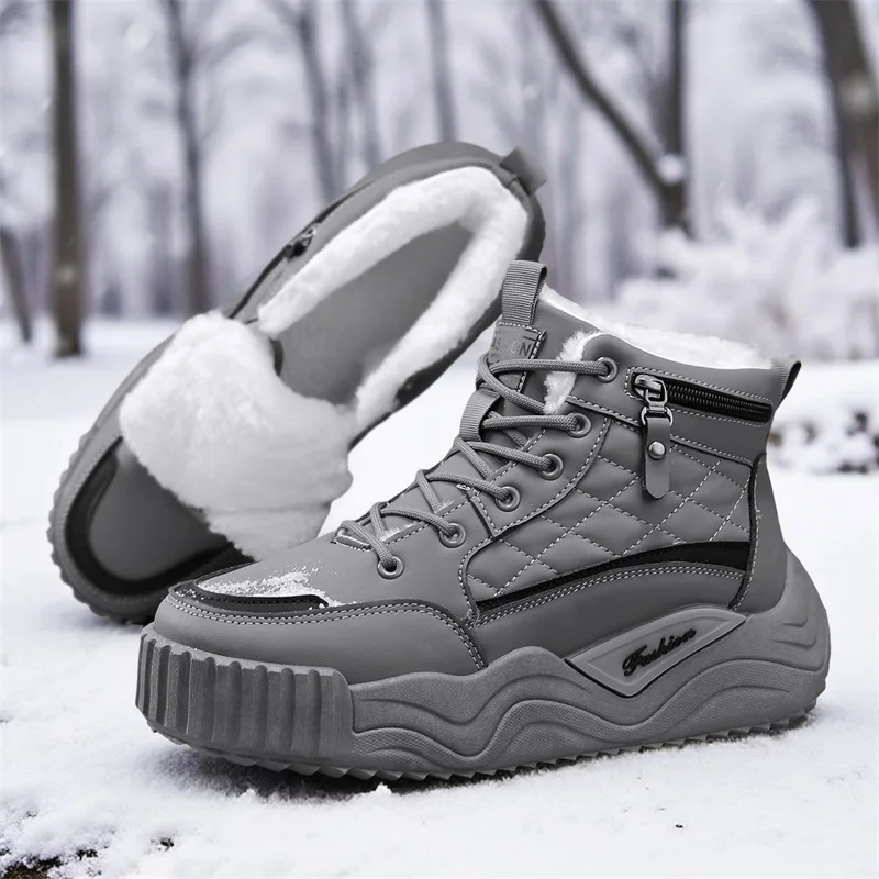 Men's snow boots winter warm plush thick-sole casual boots fashion outdoor sports work boots Lightweight high-top cotton boots