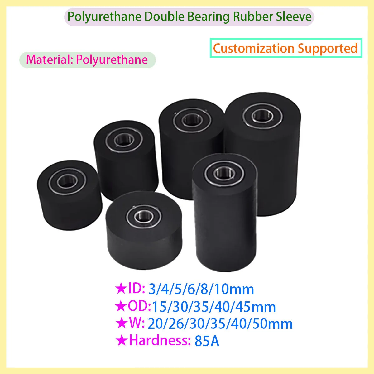 

Polyurethane Flat Press Roller PUT680035-30 Coated Roller with Double Axis Bearing Soft Rubber Pulley