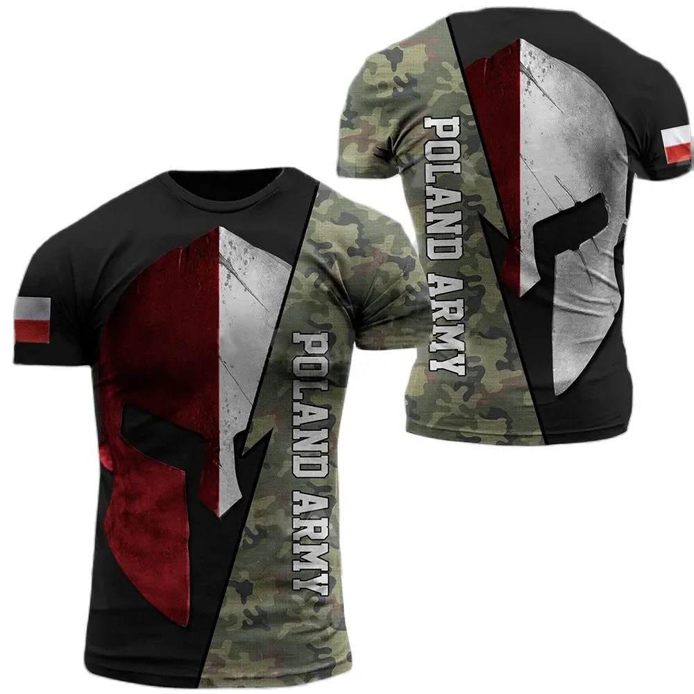 Polish Flag Camouflage Print 3D T-shirt Round Neck Men\'s Short Sleeve Soldiers Army Quick Dry Loose Comfortable New Sports Top