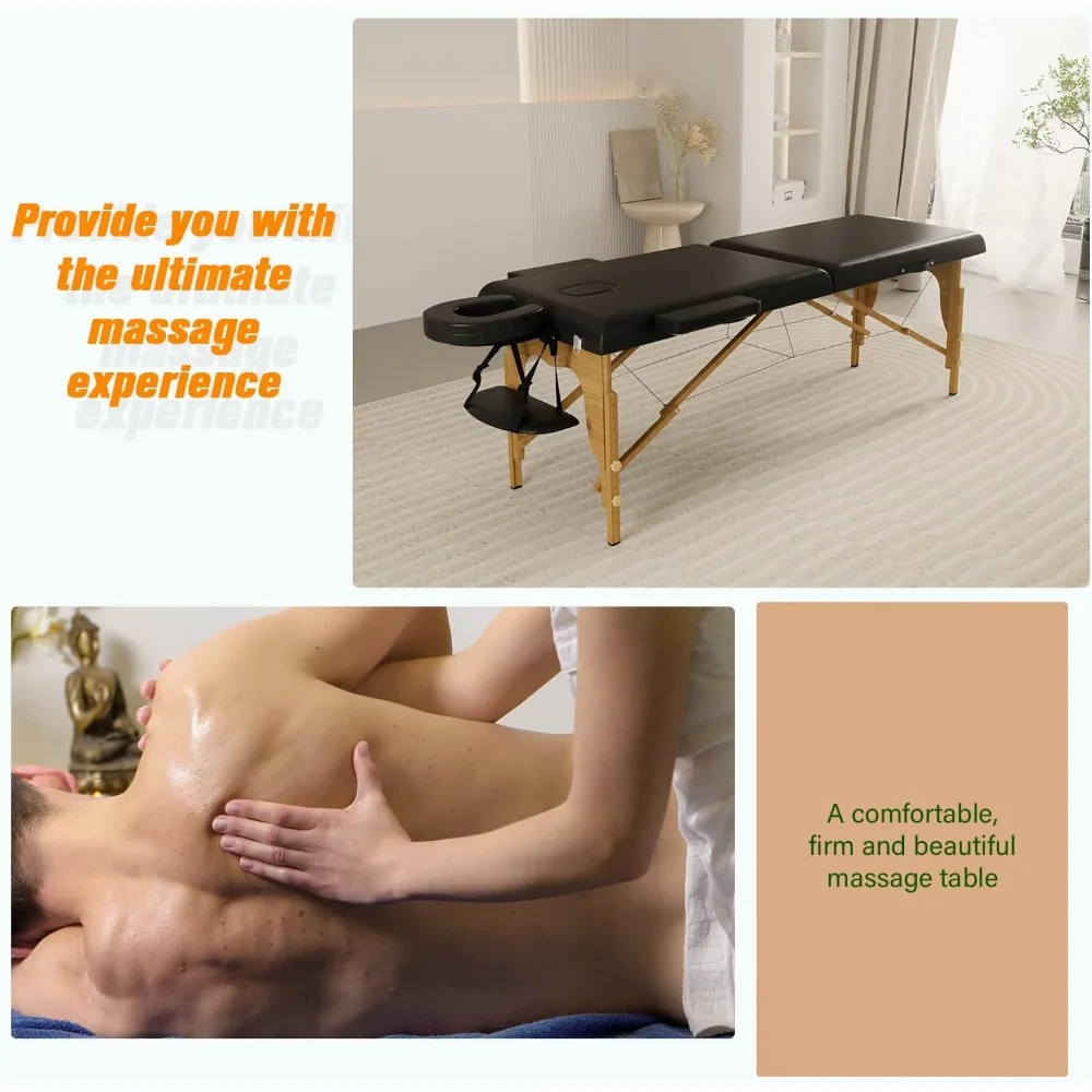 Mesa de massagem portátil com maca de pescoço, cama de massagem dobrável resistente, cama facial, mesa de tatuagem, cama de cílios ajustável, esteticista