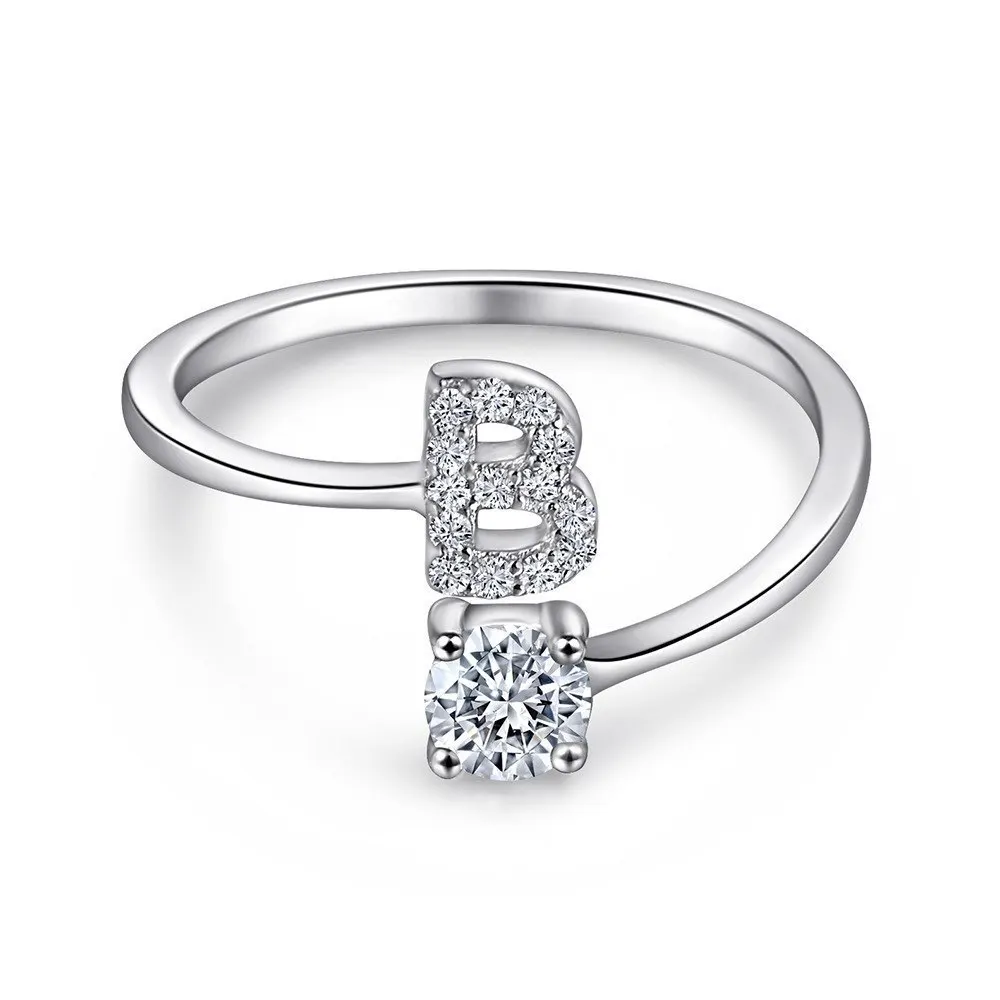Women's Adjustable Initial Ring with Cubic Zirconia, Stackable Gift