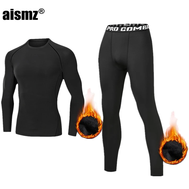 Aismz Winter Thermal Underwear Men Underwear Sets  Compression Fleece Sweat Quick Drying Thermo Lingerie Underwear Long Johns