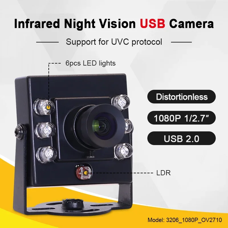 

New 3206 1080P OV2710 Industrial Camera Module 5mm 60Degrees IR850 Distortionless CMOS Sensor Plug Play Full HD Infrared Camera