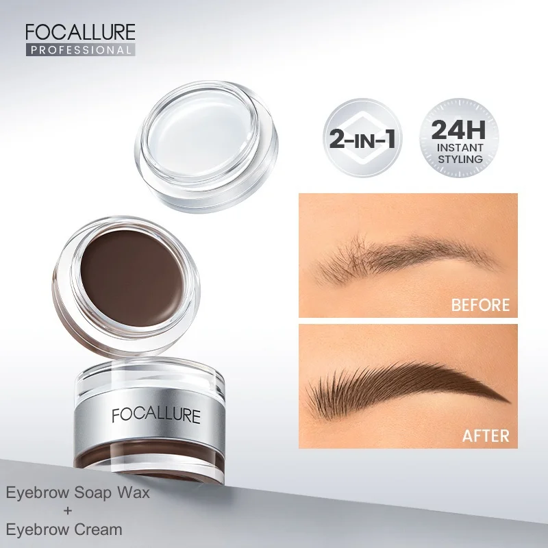 Wholesale FOCALLURE Eyebrow Soap Wax Eyebrow Gel 2 IN 1 Natural Pomade Waterproof 3D Tint Eyebrow Enhancer Multi Use Cream