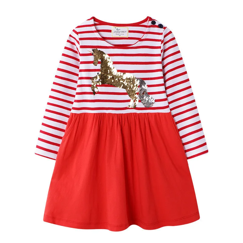 Jumping Meters 18M-4T Long Sleeve Autumn Spring Girls Dresses Animals Children's Clothes Birthday Gift Cotton Kids Frocks