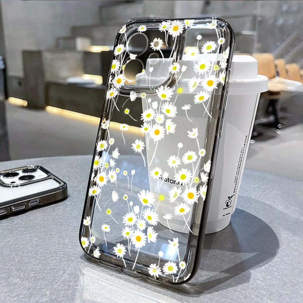 Daisy Flower Phone Case For iPhone 13 Case iPhone 14 11 15 Pro Max 12 XR X XS Max 7 8 Plus SE 2020 Shockproof Soft Clear Cover