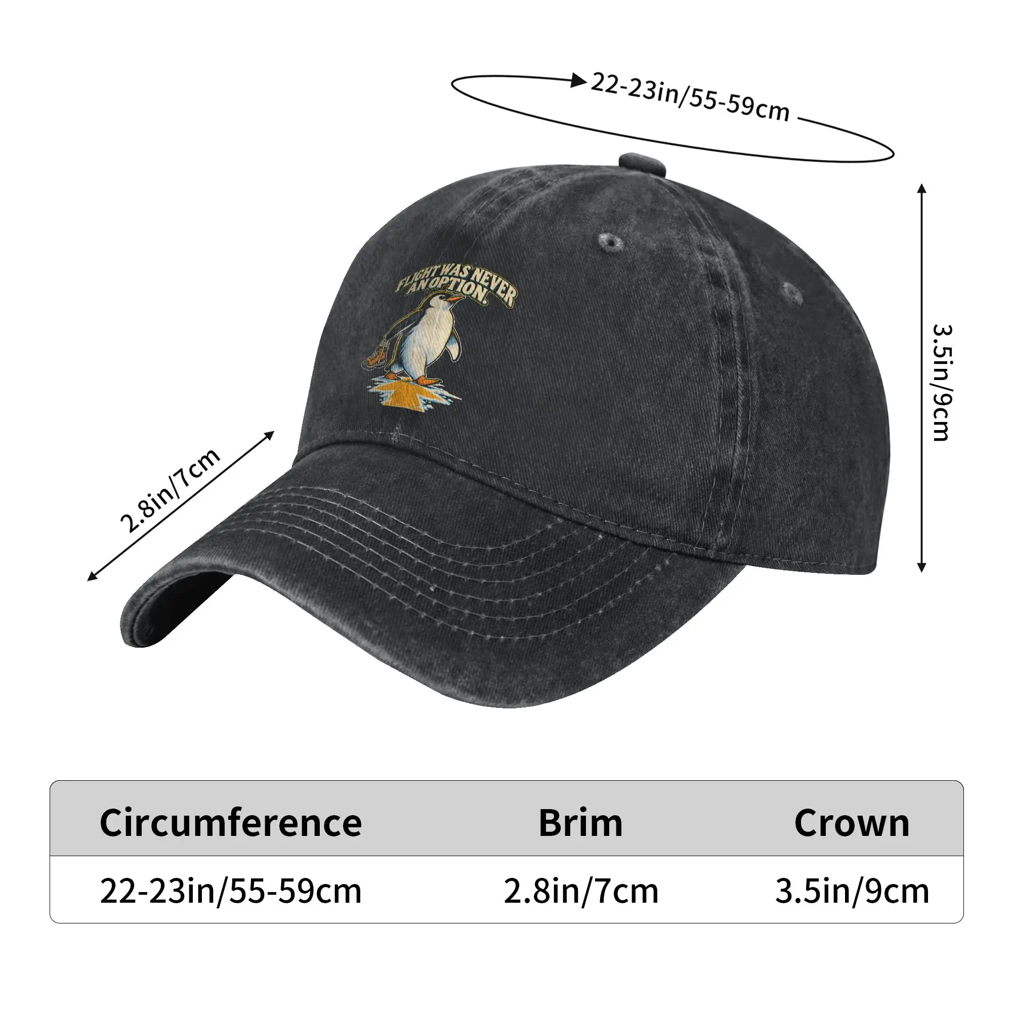 Flight was Never an Option Penguin Humor Baseball Cap Sun  Outdoor Sports Dropshipping Washed Trucker Hat Design Snapback Cap