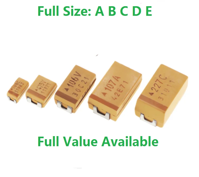 10PCS Tantalum Capacitor B Type 227 476 107 475 106 105 4V 6.3V 16V 25V 35V 1UF 50V 220UF 4.7UF 10UF 47UF 100UF 3528 1210 Size B