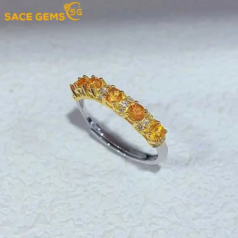 

SACE GEMS New 100% 925 Sterling Silver Certified 3MM Fanta Sapphire Rings for Women Engagement Cocktail Party Fine Jewelry Gift