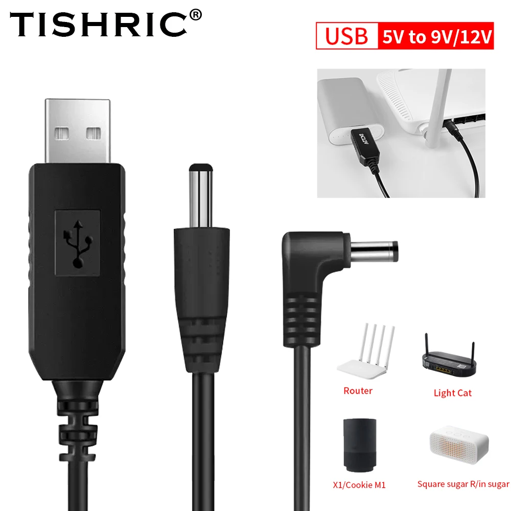 

TISHRIC USB DC 5 В до 12 В 9 В Кабель питания для маршрута WIFI Преобразователь Провод USB Boost Модуль Адаптер 2,1x5,5 мм через Powerbank