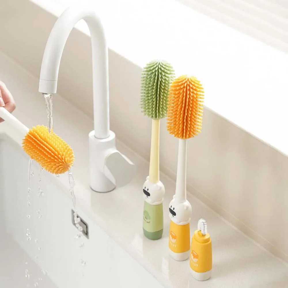 

ABS Bottle Cleaning Brush Set TPR 304 Steel Baby Nipple Brush Kit Storage Drain Rack Detachable Pacifier Straw Scrubber