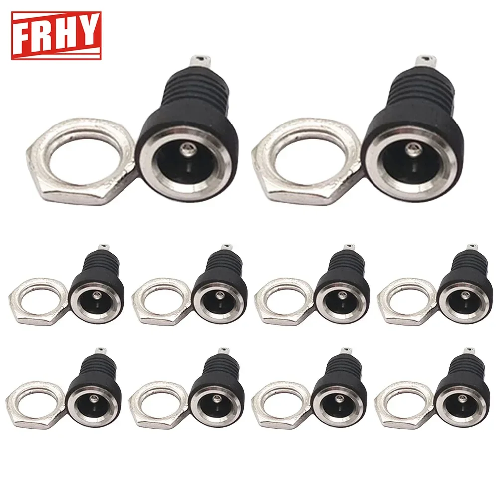 10 Pack DC Power Jack, Panel Mount, Female 2-Pin, 5.5x2.1mm & 5.5x2.5mm, Solder Type, High Quality, Ideal for DIY Projects