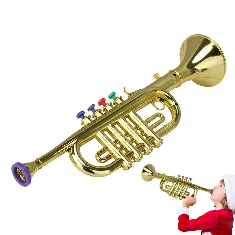 Kids Trumpet Children's Preschool Music Inspire Toys Lightweight Simulation Props Instruments With Four-tone Horn For Kids