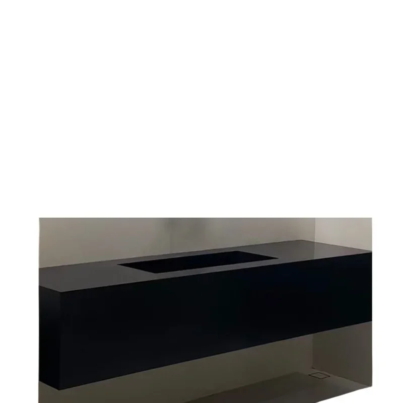 

Black matte, wall-mounted wash basin, artificial stone integrated basin.