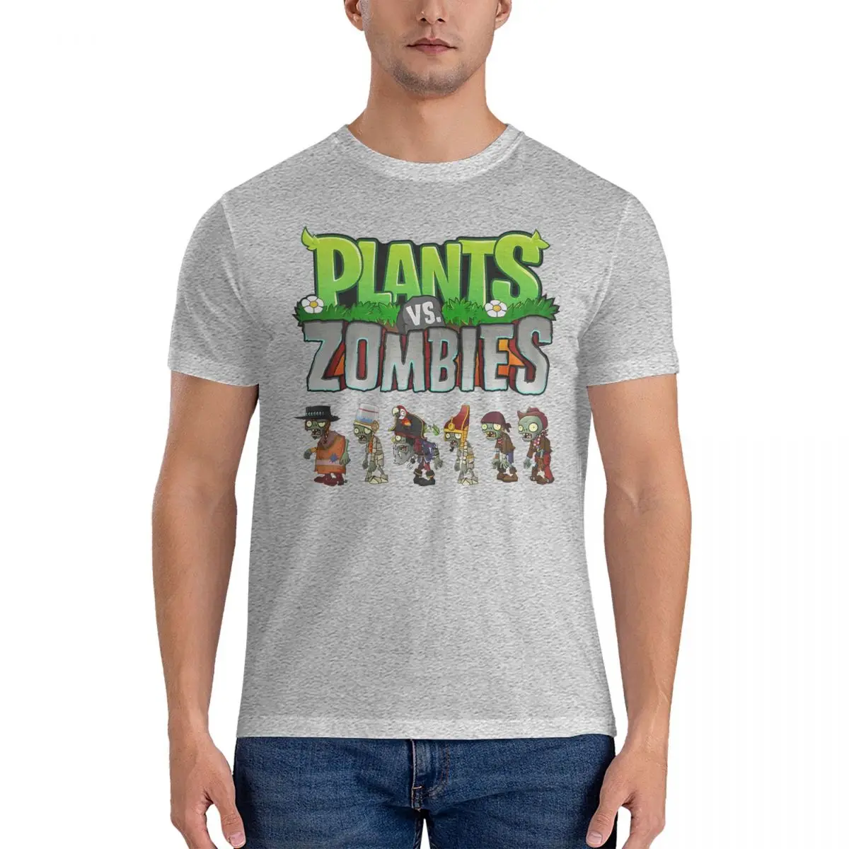 2025 new model Poster T-Shirt Men Plants VS The Z-Zombies Casual 100% Cotton Tee Shirt Round Neck Short Sleeve T Shirts Unique T #2