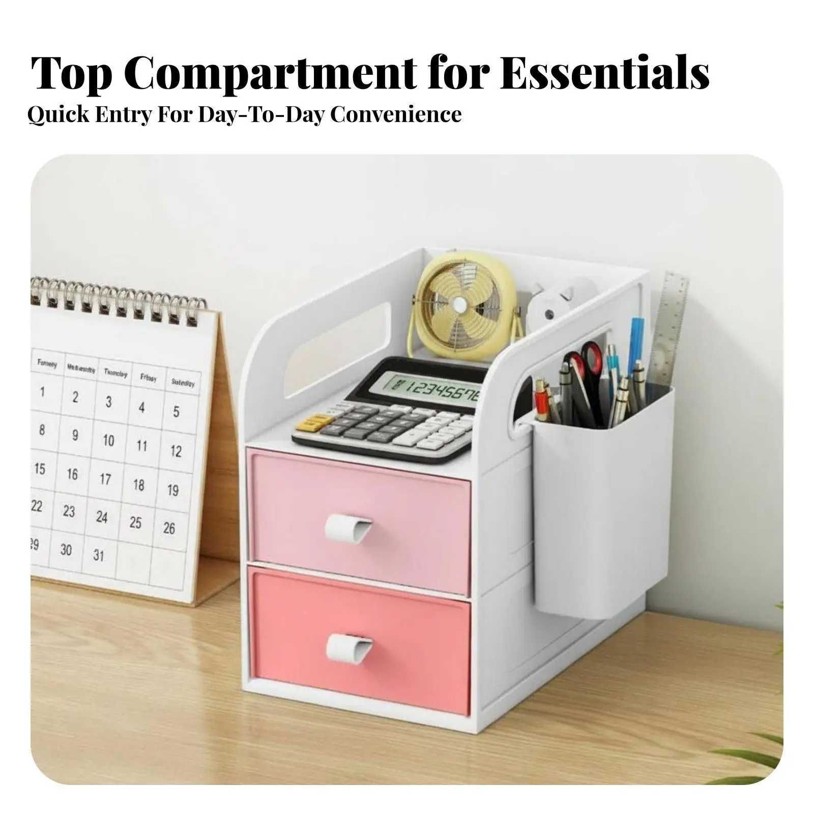 Office Desk Organizer for Pens Pencils Smart Storage Container with Drawer for Phone for Home Work Space Organization