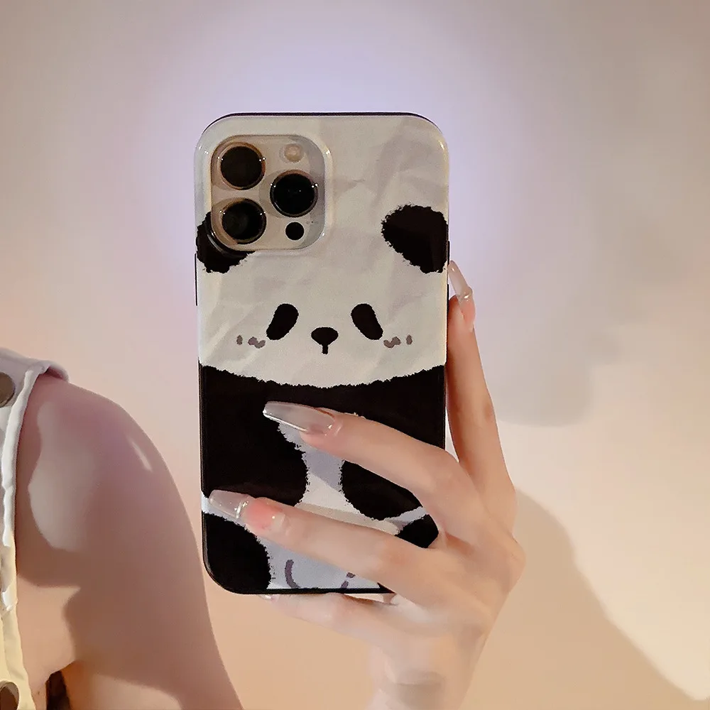 Suitable for IPhone 16 Promax 1514 Promax Pro 1312 11 Protection Anti-collision Phone CaseChinese Style Cute Cartoon Panda Fold