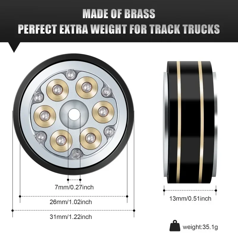 

4pcs 1.1" Counterweight Brass Beadlock Wheel Rims Tires HUB for Axial SCX24 TRX4M FCX24 1/24 1/18
