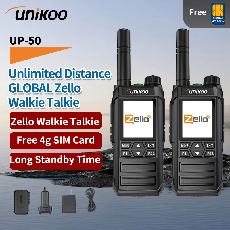 

Unikoo UP50 Walkie Talkie 2 PCS POC Global 4g Network Android 5.1 Wifi Compatible With ZELLO Bluetooth Two way Radio Station