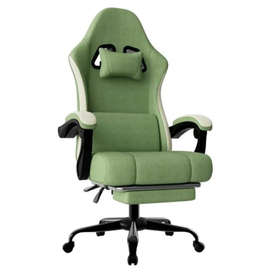Ergonomic Gaming Chair with Pocketed Spring Cushion Breathable Fabric Computer Chair with Footrest Adjustable Lumbar Support Vi