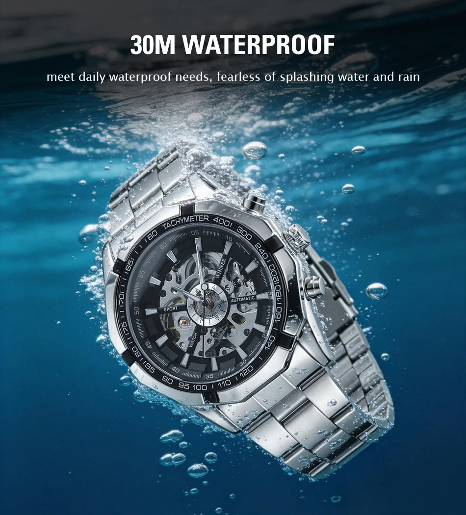 Wholesale WINNER Waterproof Luminous Fashion Field Men's Wristwatch Stainless Steel Skeleton Automatic Movement Mechanical Clock