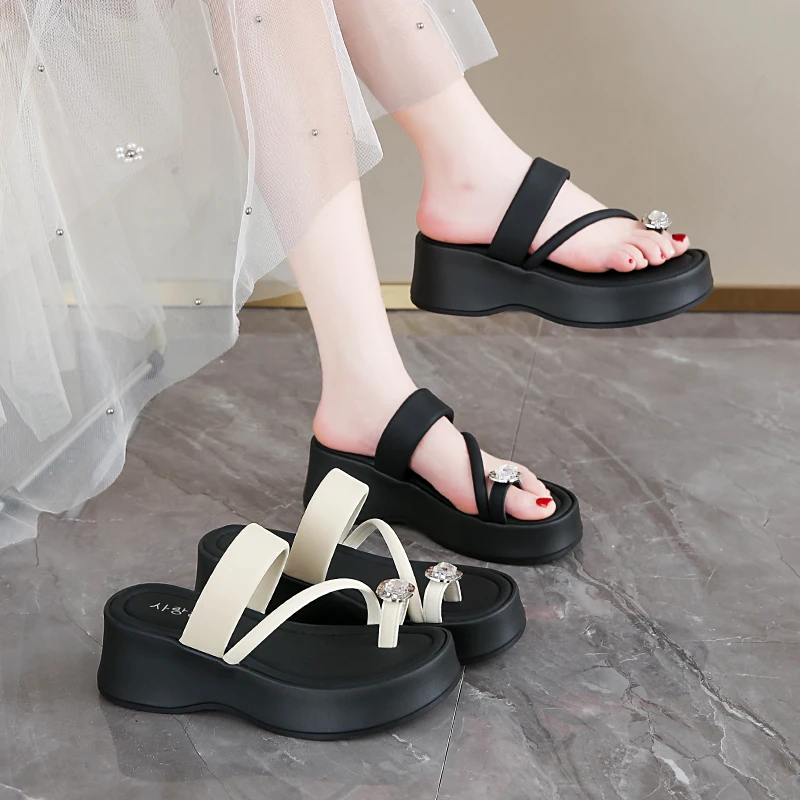 

Korean Style Simple Slippers For Women Casual Outdoor Wear Versatile Soft Leather Thick Bottom Increased Platform Soft Sole Non