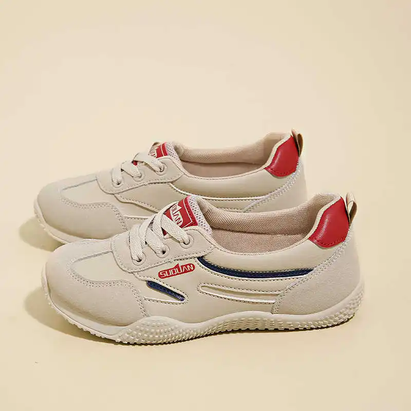 Flatform Flat-heeled Woman Running Shoes Woven 46 Sneakers Beige Trainers Sport Items Luxury Brand High-end Character