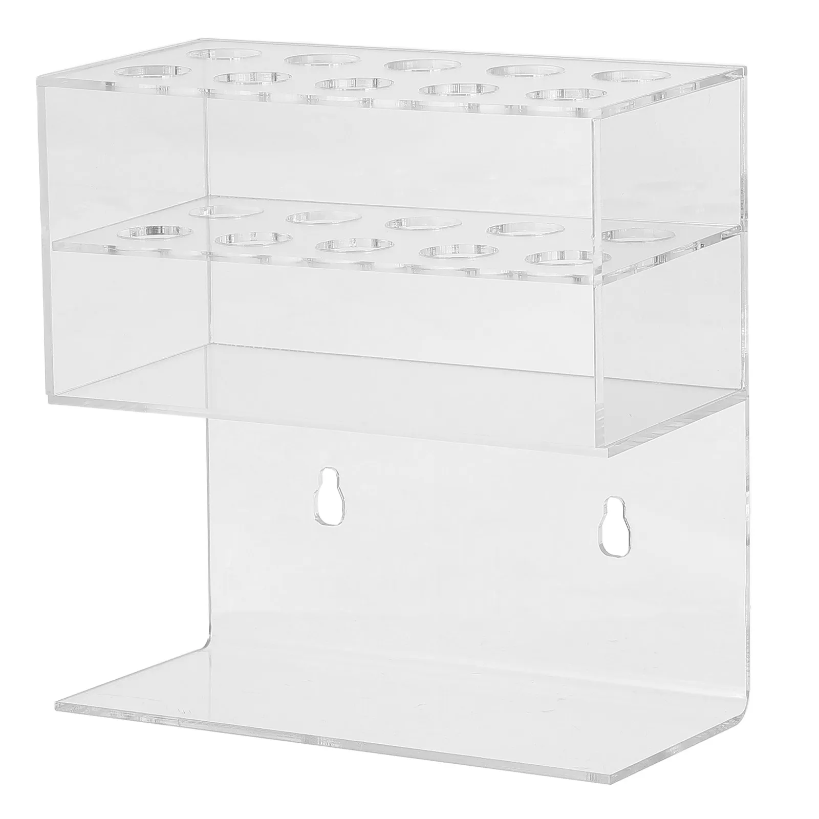 Clear Acrylic Pen Holder Double Layer Wall Mounted Dry Erase Marker Eraser Organizer Pencil Cup Floating Shelf Makeup Brush