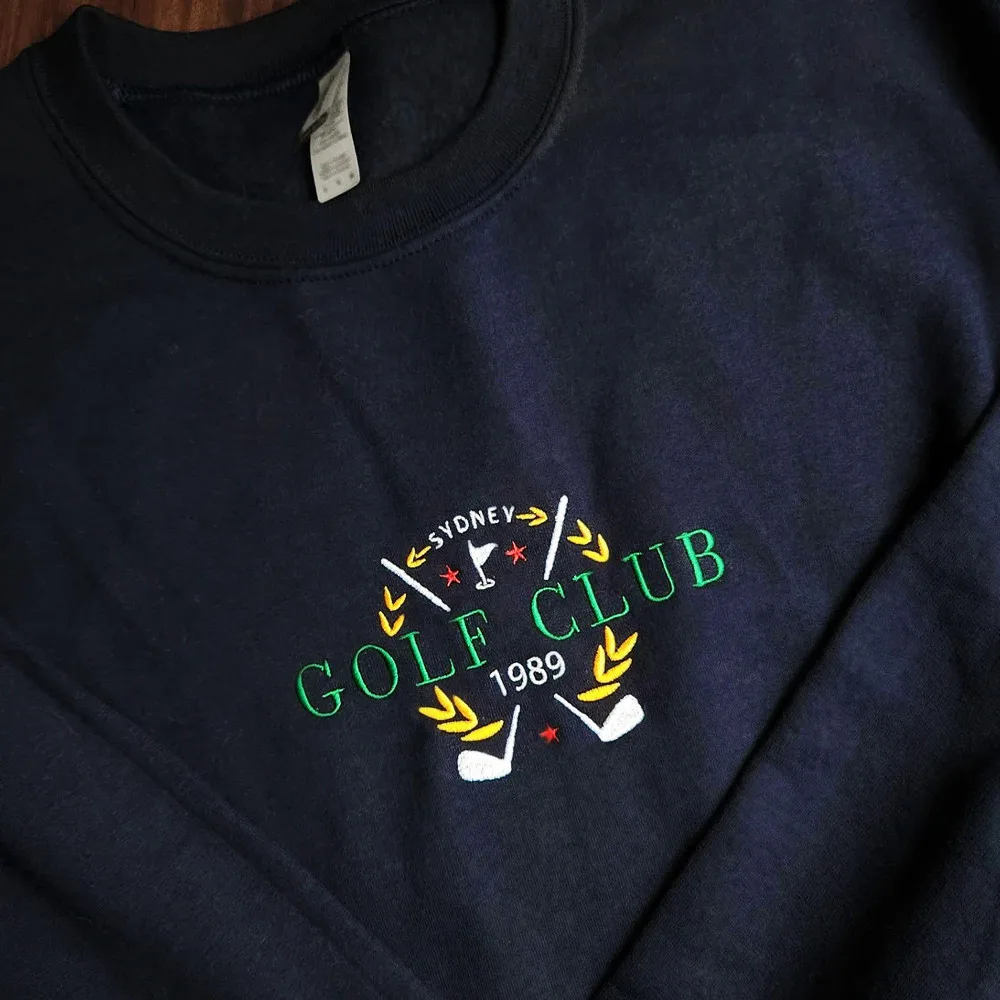 Felpe ricamate stile vintage da golf club Pullover unisex in pile spesso di cotone sciolto Maglioni casual a maniche lunghe autunnali