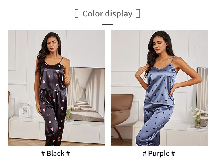 Damen Hauskleidung sexy V-Ausschnitt Pyjama Seide Pyjama Set Nachtwäsche Satin Cami Weste mit Hose Pyjama 2 Stück Sets Lounge wear – Detail 5