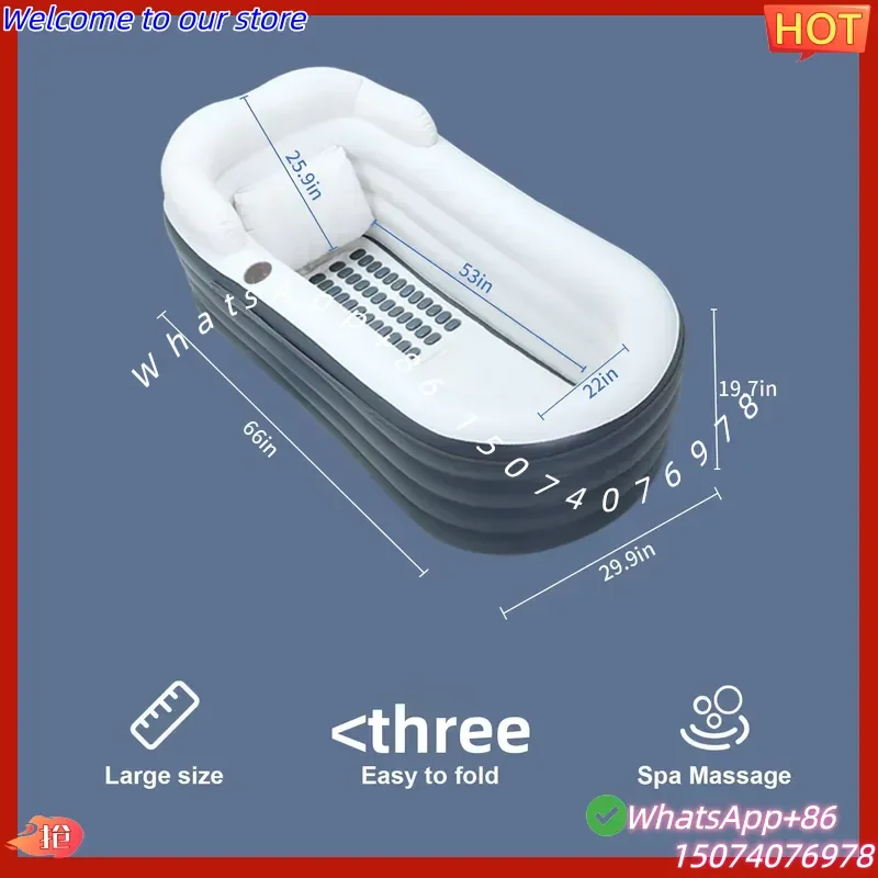 2026New OULUO Foldable Inflatable Bathtub PVC Spa Tub Bubble Massage Pad Backrest Thickened Portable Indoor Outdoor Bath