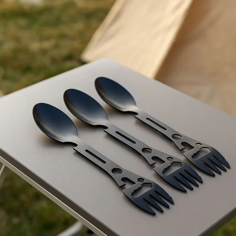 1/4 個アウトドアフォークスプーン多用途アウトドアキャンプツール軽量フォークスプーン栓抜きサバイバル戦術ユーティリティ