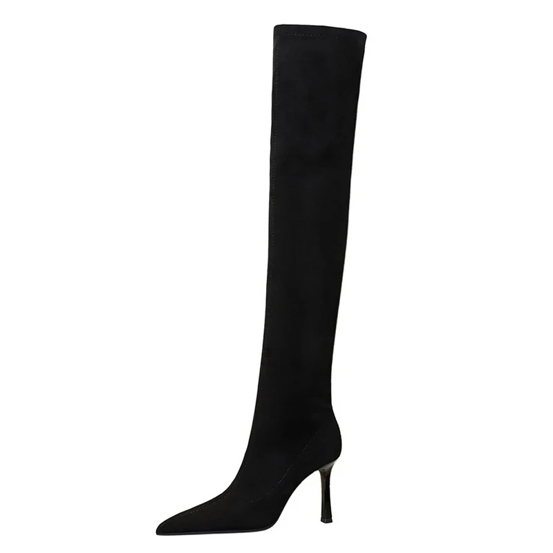 BIGTREE Fashion Pointed toe Women Knee Length Boots Winter Sexy Long Boots High Heels Stilettos Elastic Boots