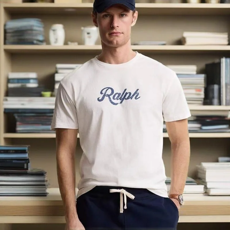 Classic simple letter print, men's casual outdoor short-sleeved T-shirt, cotton round neck top, machine washable, holiday gift