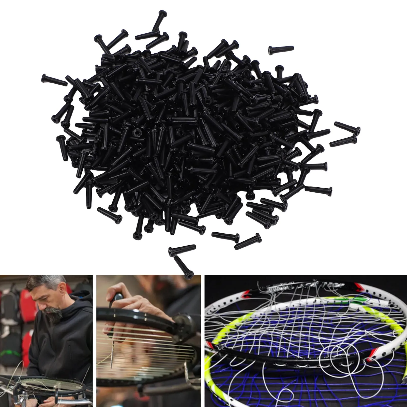 Badminton String Protector Nylon Badminton Racket Eyelets Grommets 2.1x8.3mm 0.8mm  Thickness Black for Repair Single Tube
