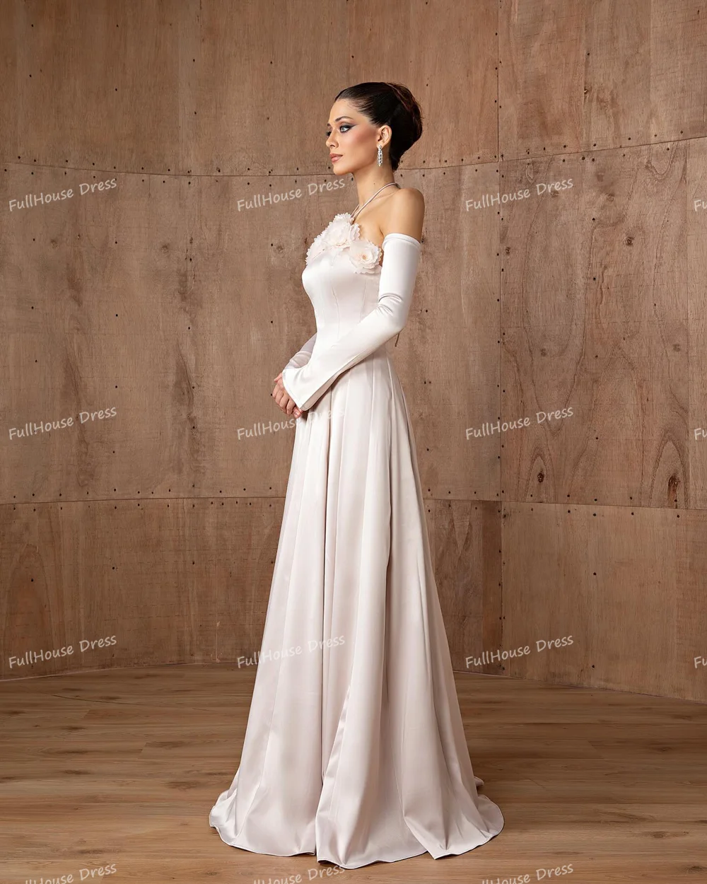 Vestido de noche plisado sin mangas con flores y pájaros hecho a medida, vestido saudí hasta el suelo, vestido de noche de corte sin espalda  İmorimaveraات