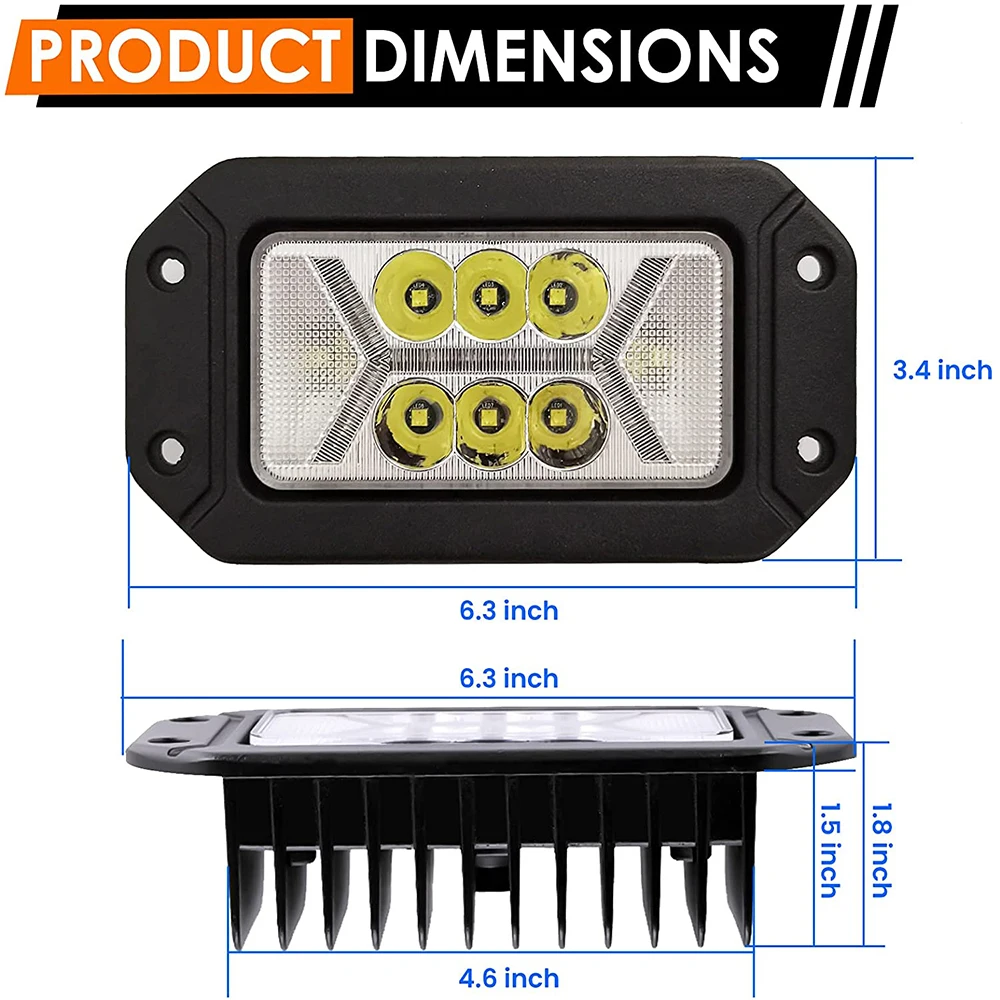 Luyoo 6inch Flush Mount LED Cubes Work Light Bar Offroad 12V 24V Spot Flood LED Fog Light for Car Truck 4x4 Atv LED Headlights